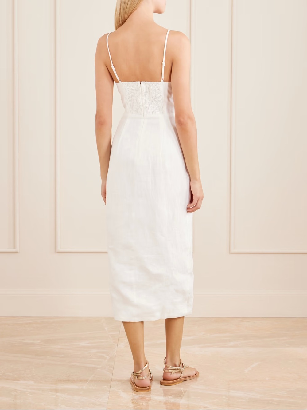 Farm Rio Linen Seashell Sleeveless Midi Dress in White Size M - Picture 3 of 15
